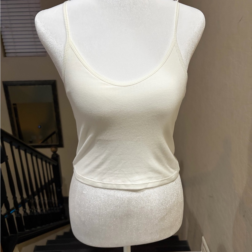 Women's Cream Ribbed Scoop Neck Cami Tank Top. Built in bra